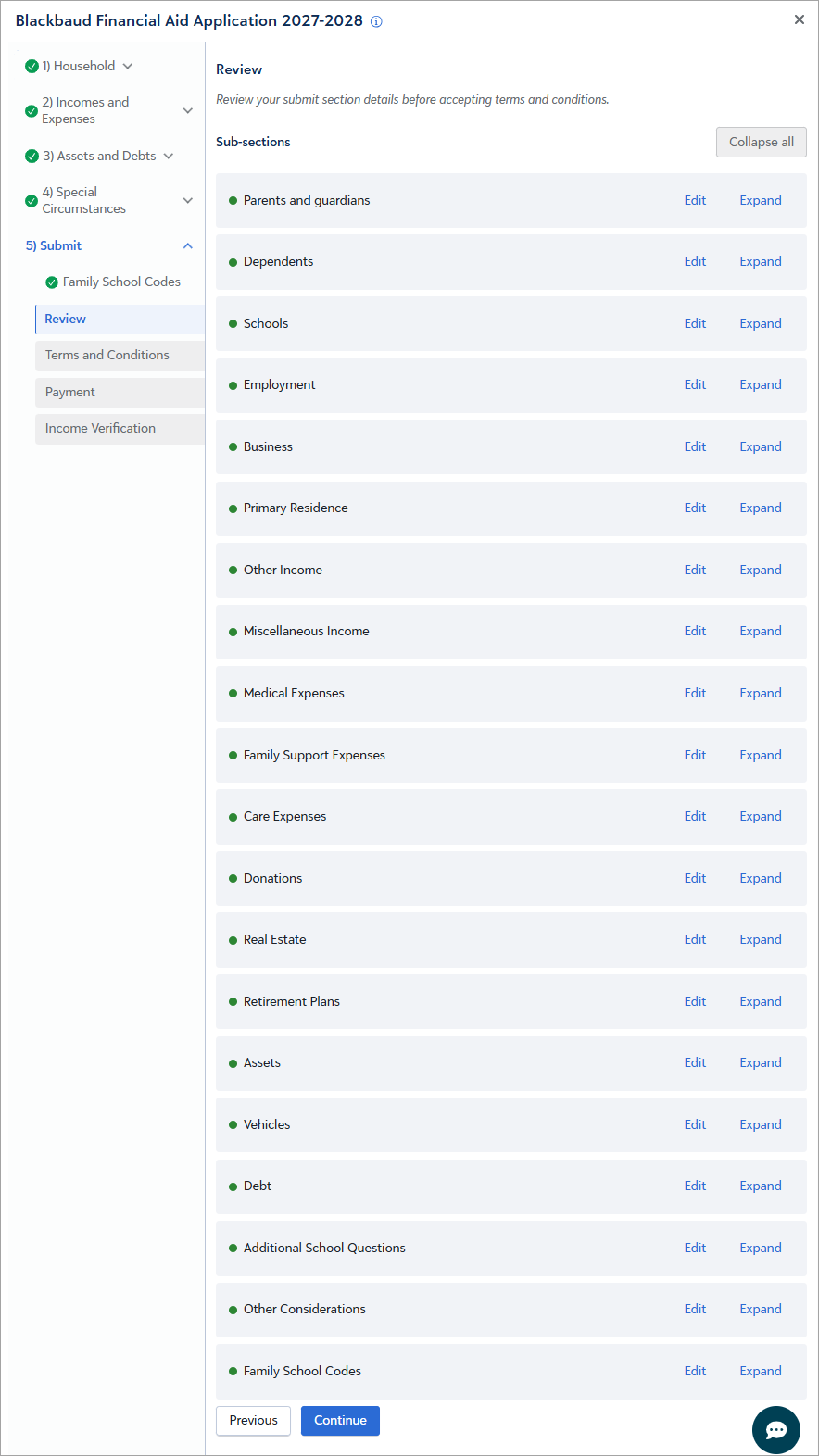 Application Review page